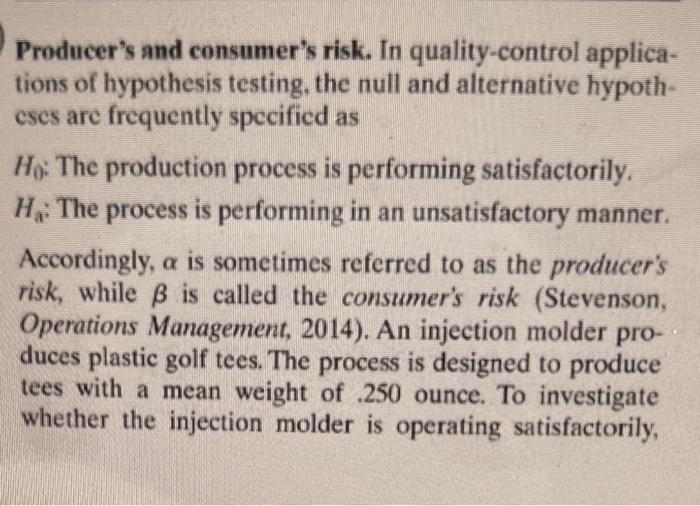 Solved Producer's and consumer's risk. In quality-control | Chegg.com