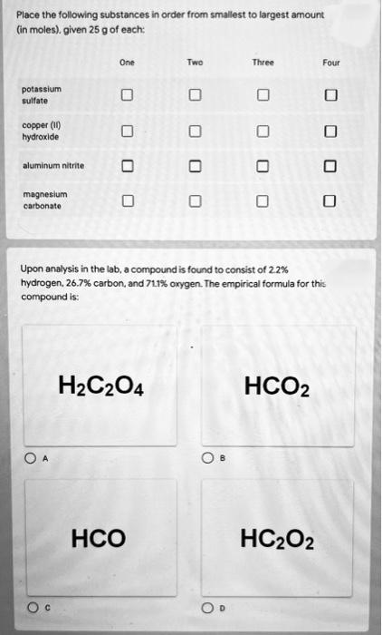Solved Place the following substances in order from smallest | Chegg.com