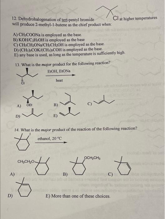 Solved 12. Dehydrohalogenation of tertpentyl bromide Cl at