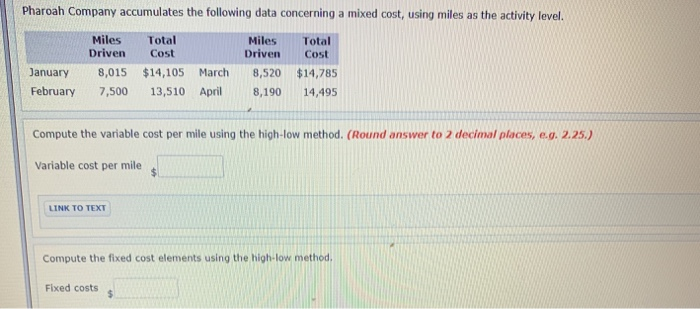 Solved Pharoah Company Accumulates The Following Data Chegg