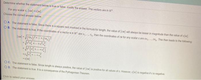 Solved Determine whether the statement below is true or | Chegg.com