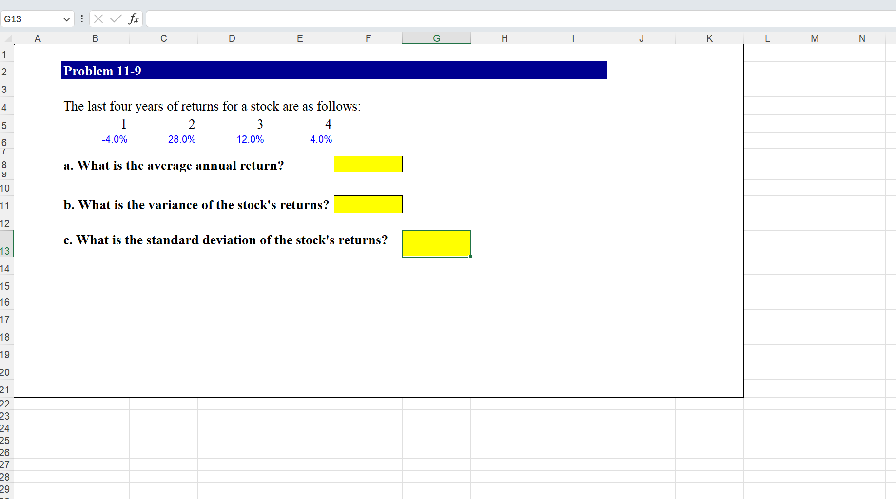 Solved Problem 11-9The last four years of returns for a | Chegg.com