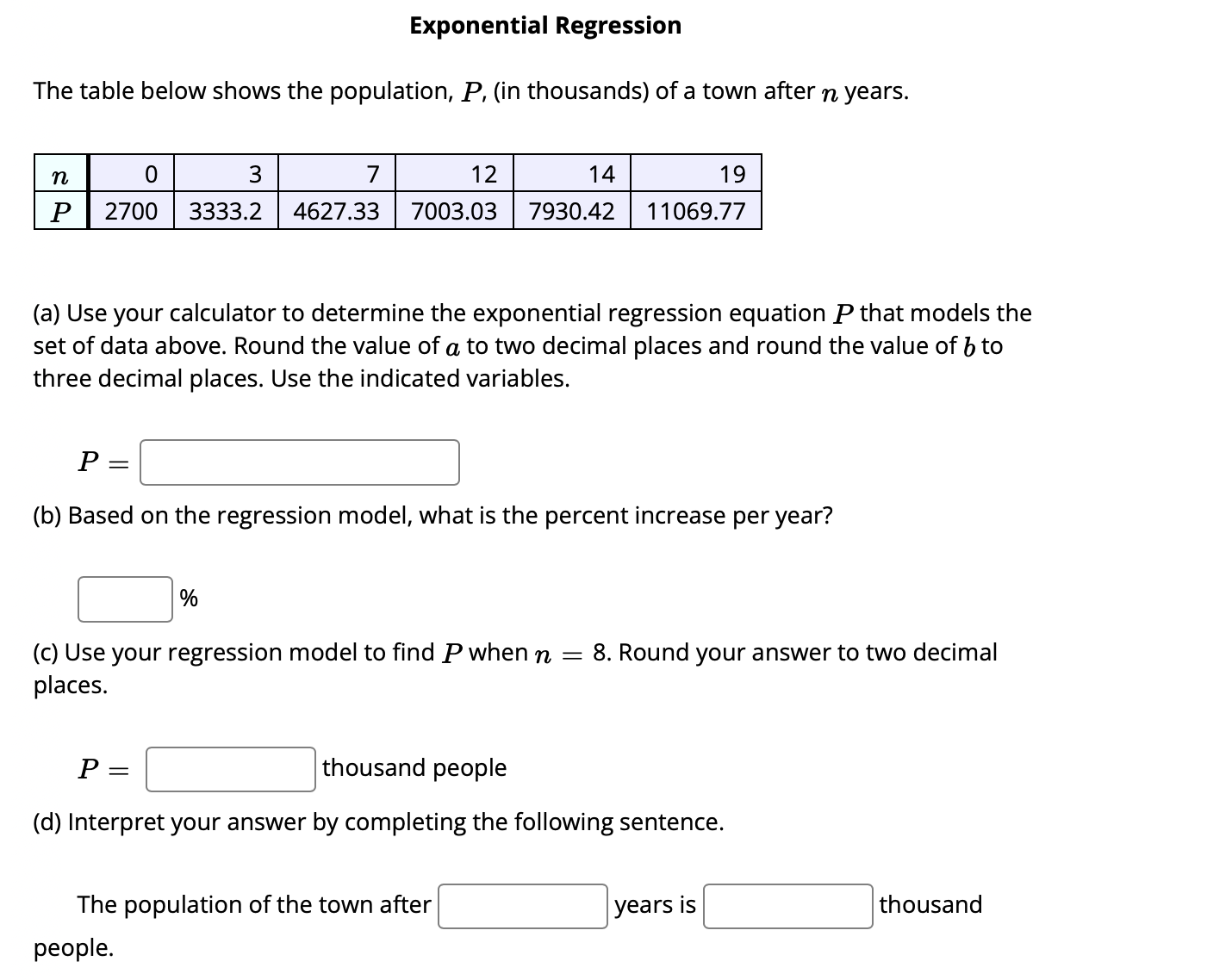 Solved Exponential RegressionThe table below shows the | Chegg.com