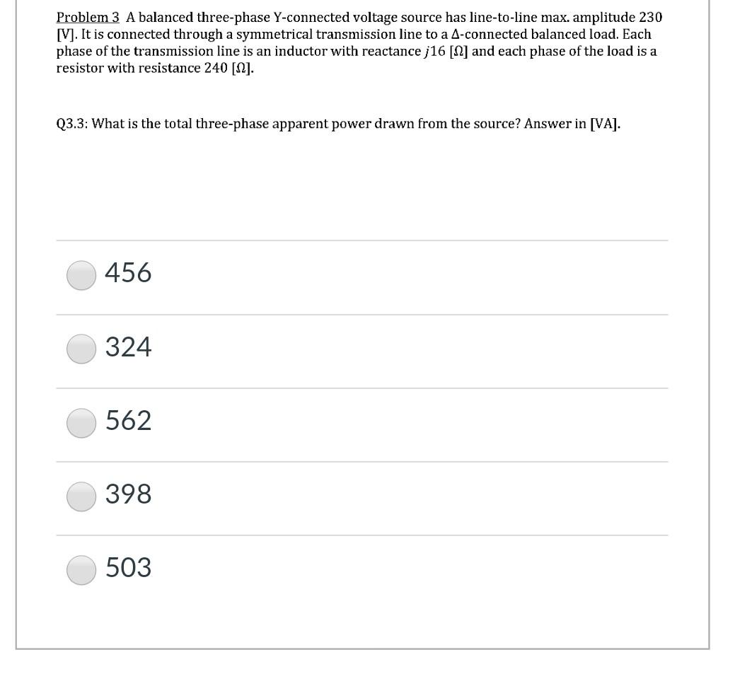 Solved Problem 3 A balanced three-phase Y-connected voltage | Chegg.com