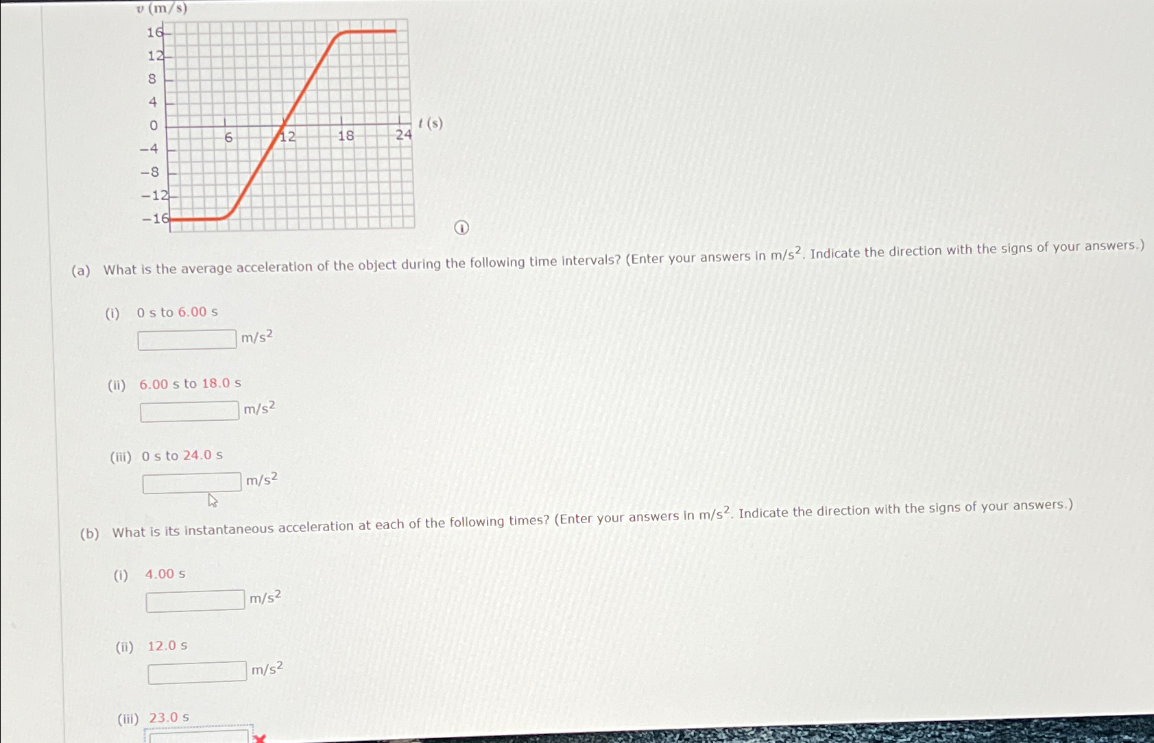 Solved (a) ﻿What is the average acceleration of the object | Chegg.com