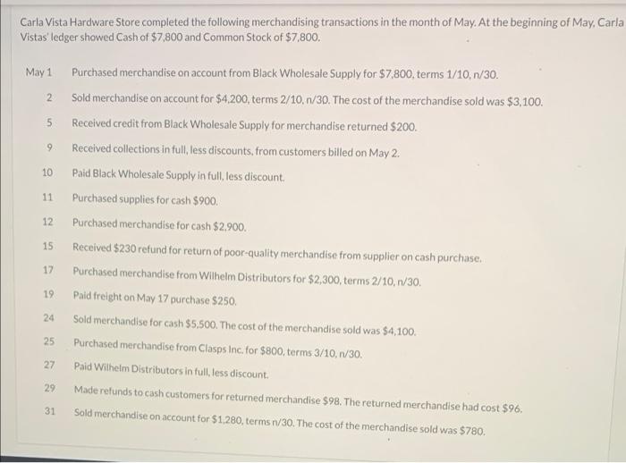 Solved CARLA VISTA HARDWARE STORE Income Statement (Partial) | Chegg.com