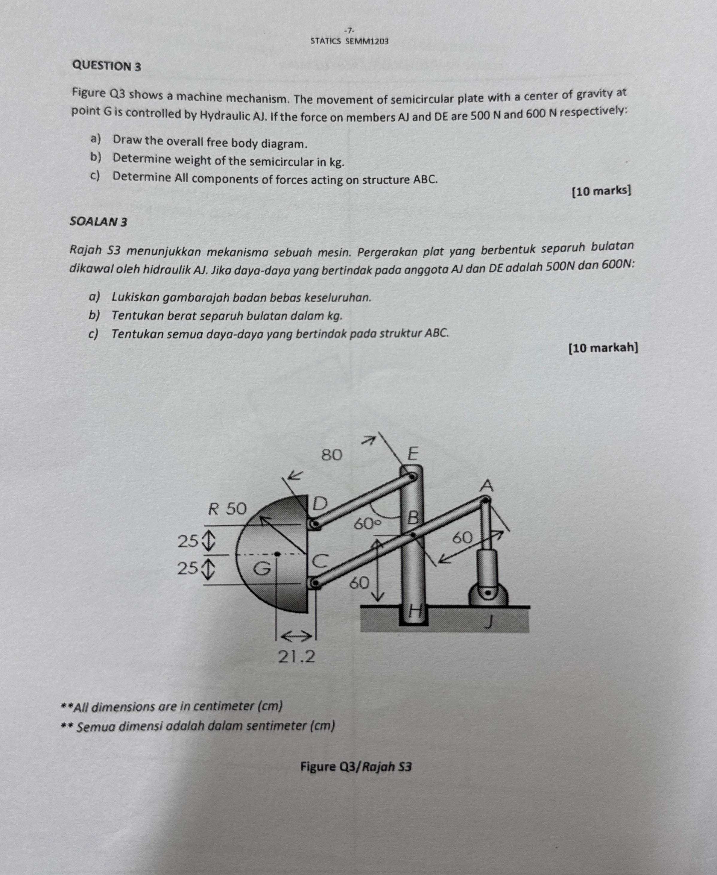 Solved -7-STATICS SEMM1203QUESTION 3Figure Q3 ﻿shows a | Chegg.com