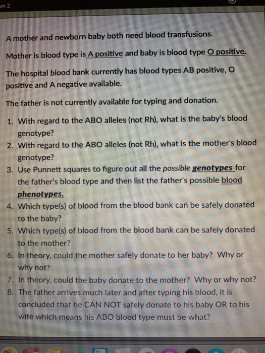 Solved um 2 A mother and newbom baby both need blood | Chegg.com