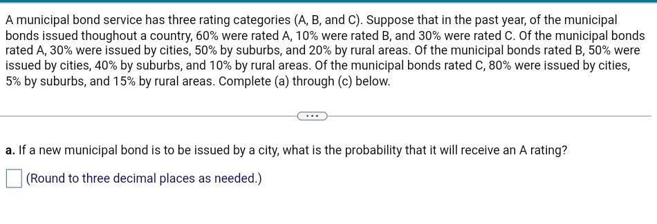 Solved A Municipal Bond Service Has Three Rating Categories | Chegg.com