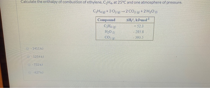 Solved Calculate the enthalpy of combustion of ethylene Chegg