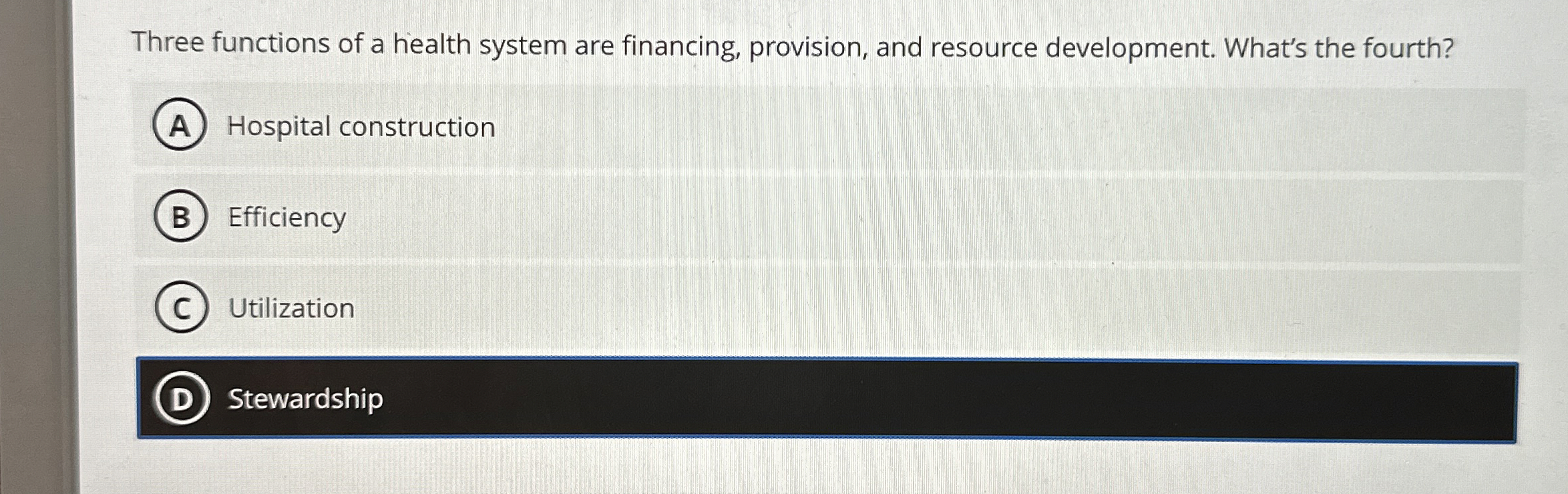 Solved Three functions of a health system are financing, | Chegg.com