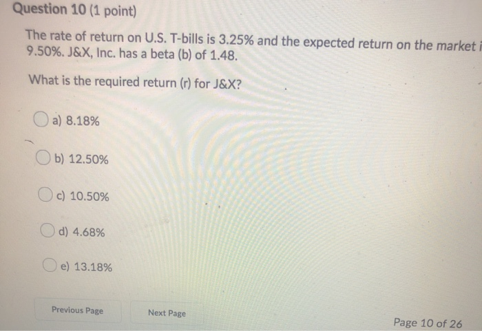 Solved Question 10 (1 point) The rate of return on U.S. | Chegg.com