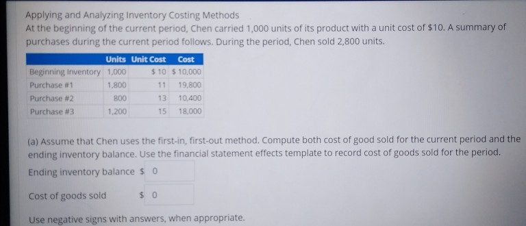 Solved Applying And Analyzing Inventory Costing Methods At | Chegg.com