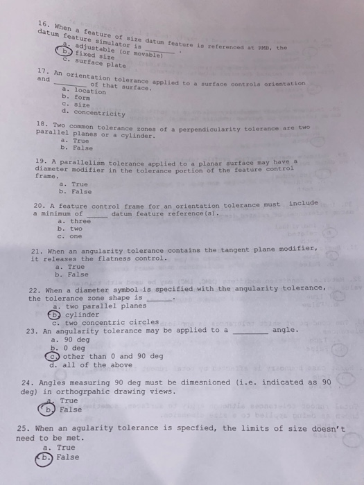 Solved 16 When A Feature Of Size Datum Feature Is Refere Chegg Com