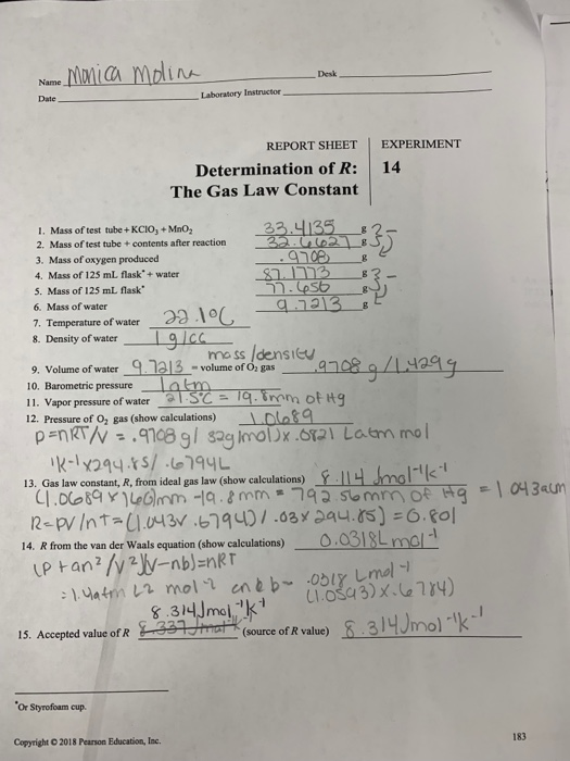 Determination of R The Gas Law Constant Report