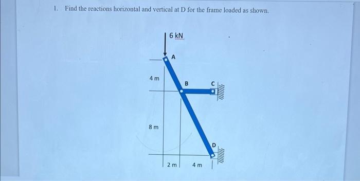 Solved 1. Find the reactions horizontal and vertical at D | Chegg.com
