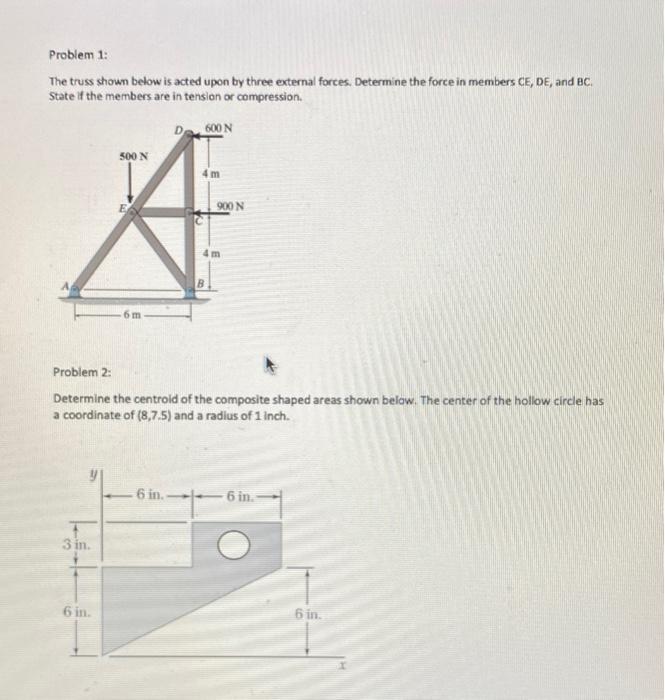 Solved Problem 1: The truss shown below is acted upon by | Chegg.com