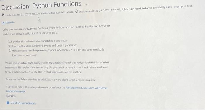 Solved Discussion: Python Functions v Gibrorlse Uuing your | Chegg.com