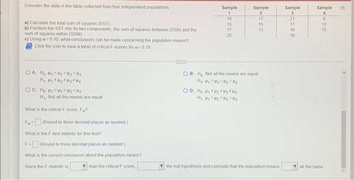 Solved Consider the data in the table collected from four | Chegg.com