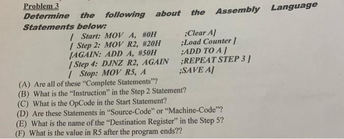 Solved Problem 3 Determine the following about the Assembly | Chegg.com