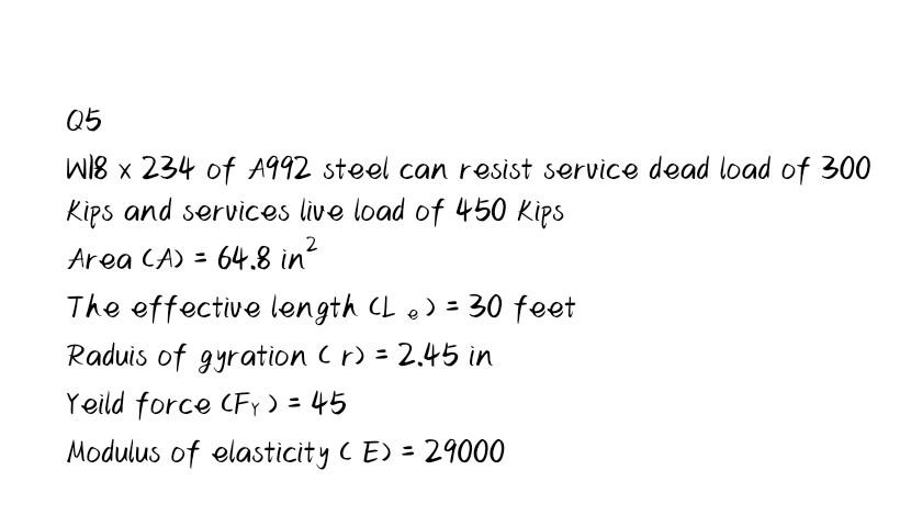Q5 W18 ×234 of A992 steel can resist service dead | Chegg.com