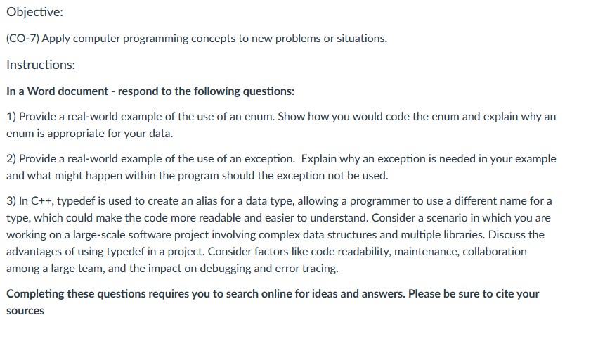 Solved Objective:Apply computer programming concepts to new | Chegg.com