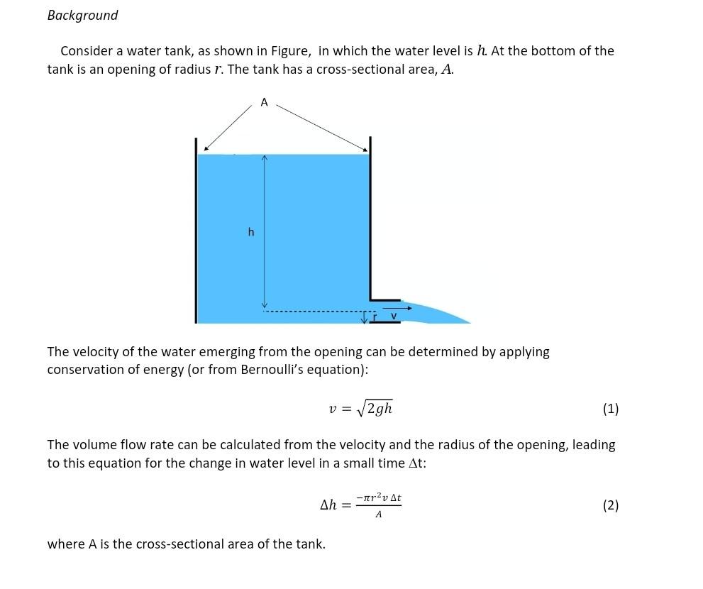 Solved Background Consider a water tank, as shown in Figure, | Chegg.com