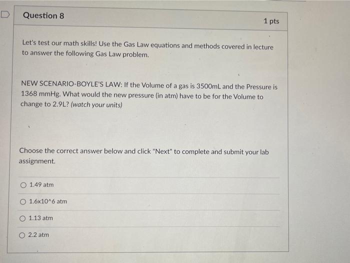 Solved Question 8 1 pts Let's test our math skills! Use the | Chegg.com