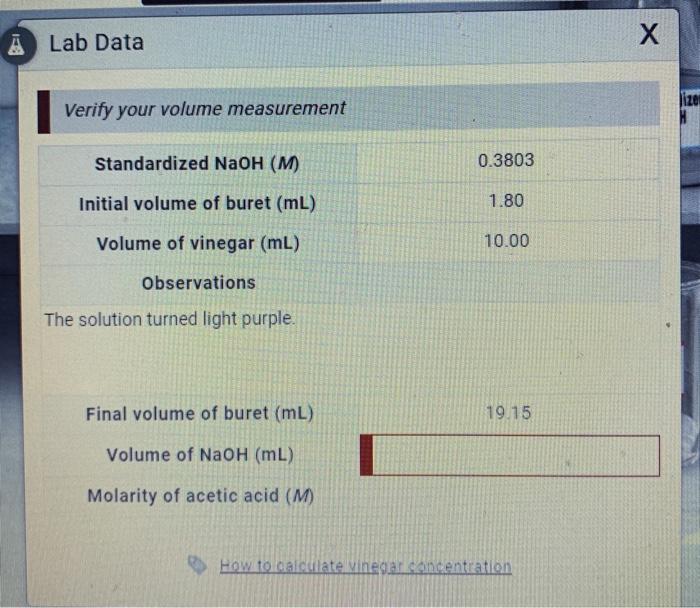 Solved À Lab Data х lize Verify your volume measurement | Chegg.com