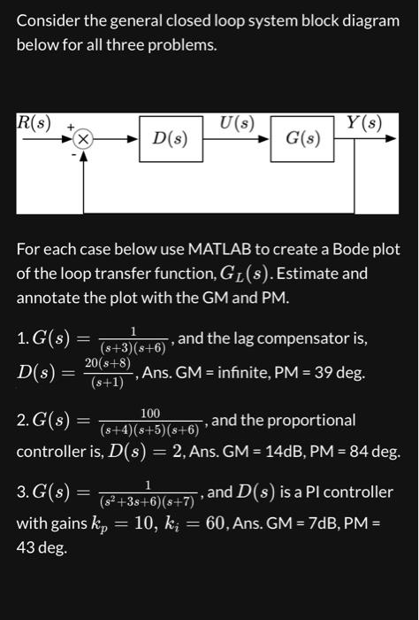 Solved Consider the general closed loop system block diagram | Chegg.com