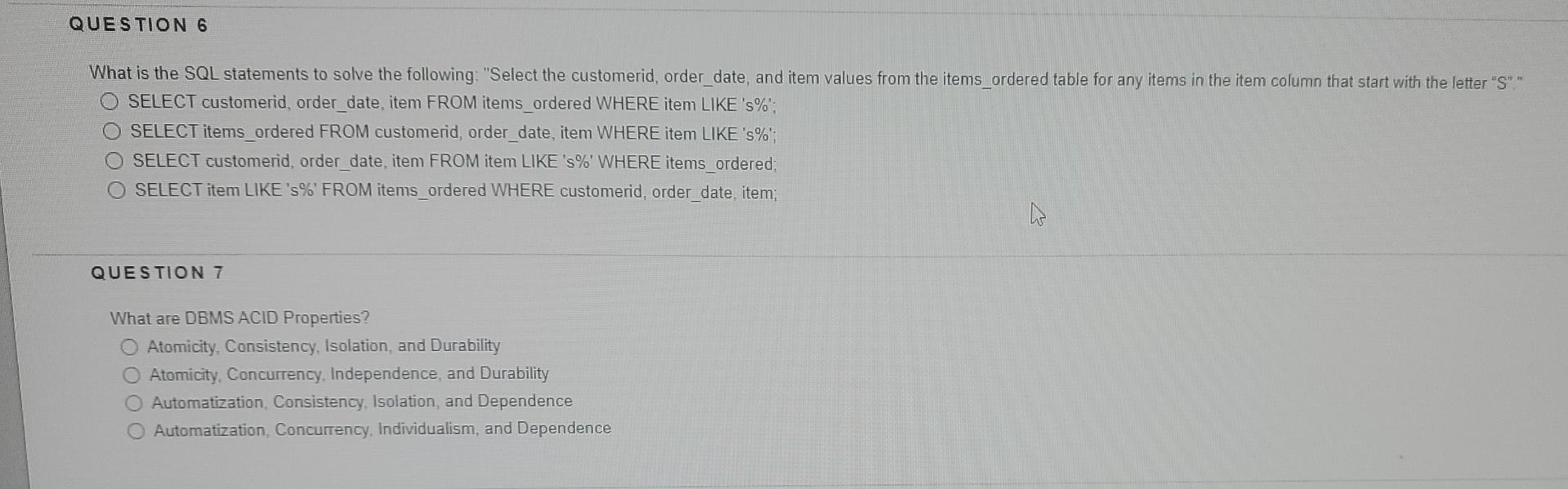 Solved QUESTION 6 What is the SQL statements to solve the | Chegg.com