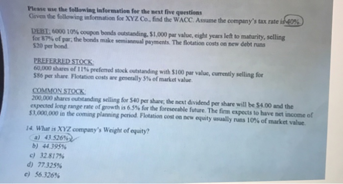 Solved Mease use the following information for the next five | Chegg.com