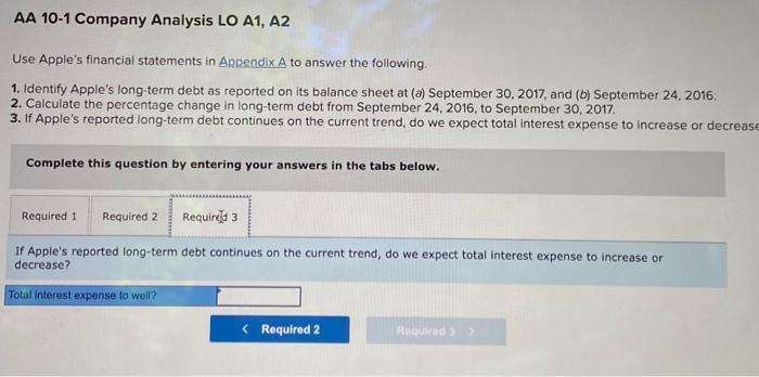 Solved AA 10-1 Company Analysis LO A1, A2 Use Apple's | Chegg.com