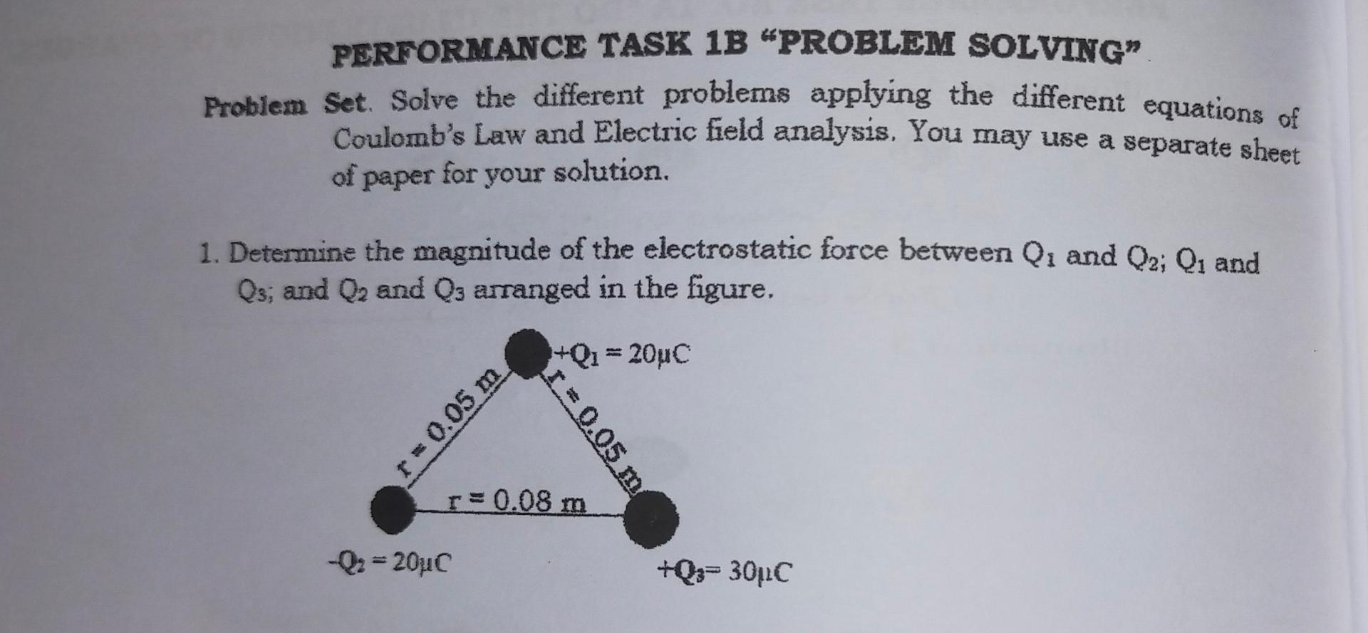 Solved PERFORMANCE TASK 1B 