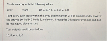 Solved Create an array with the following | Chegg.com