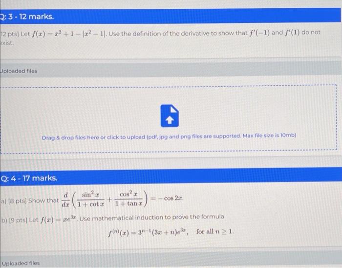 Solved 2 Pts] Let F X X2 1−∣∣x2−1∣∣ Use The Definition Of