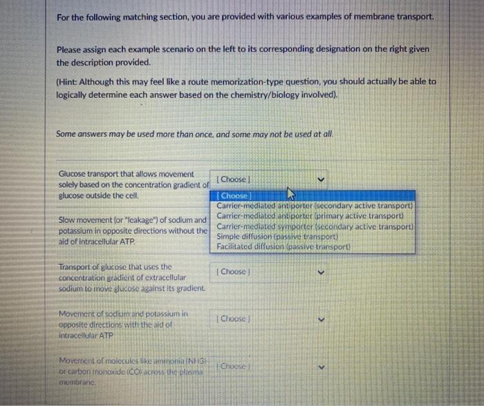 Solved For the following matching section, you are provided | Chegg.com