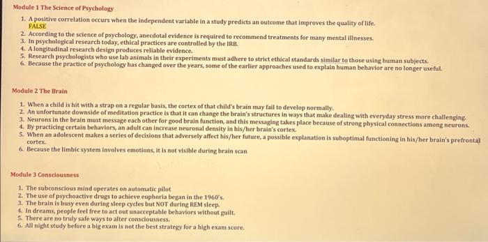 Solved Module 1 The Science of Psychology 1. A positive | Chegg.com