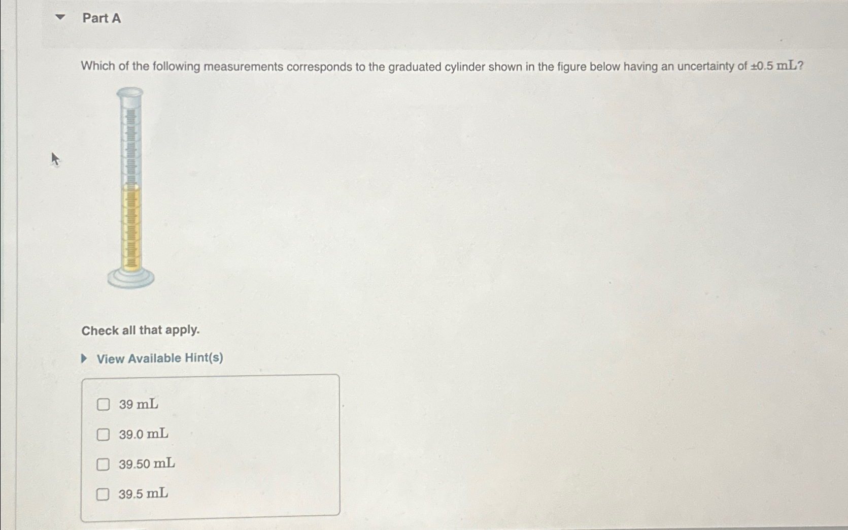 Solved Part AWhich of the following measurements corresponds | Chegg.com