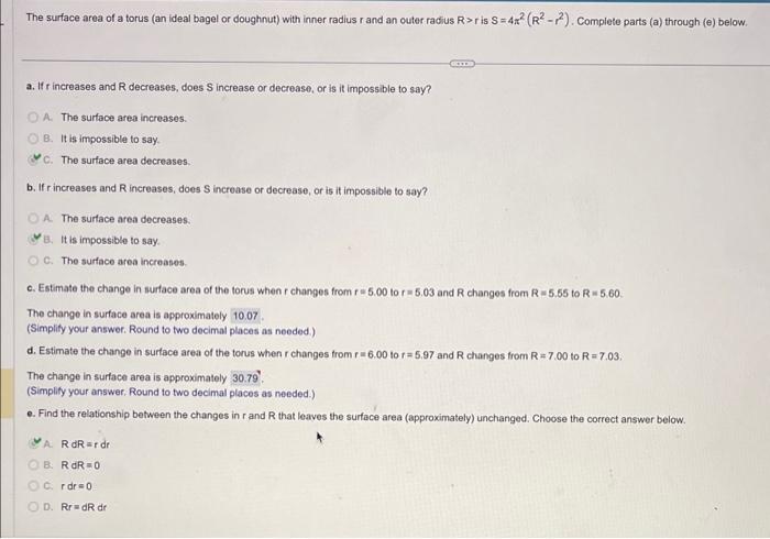 Solved The Surface Area Of A Torus (an Ideal Bagel Or | Chegg.com