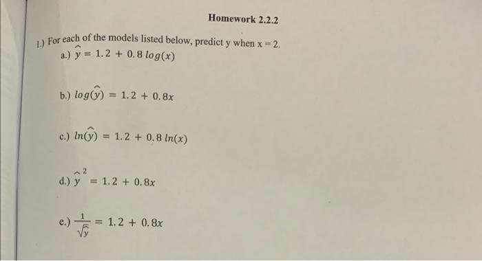 Solved 1.) For Each Of The Models Listed Below, Predict Y | Chegg.com