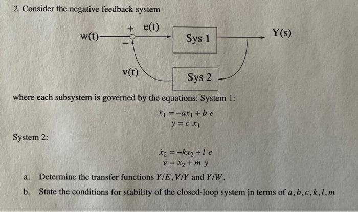 Solved 2 Consider The Negative Feedback System E T W Chegg Com