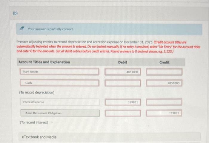 Prepare adjusting entries to record depreciation and accretion expense on December 31, 2025. (Credit ocoount eitles are outom