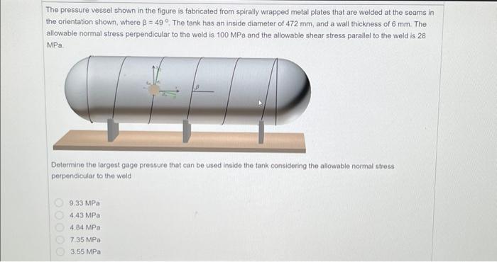 Solved The Pressure Vessel Shown In The Figure Is Fabricated | Chegg.com