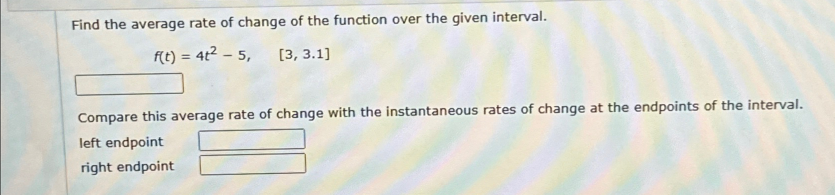 Solved Find the average rate of change of the function over | Chegg.com