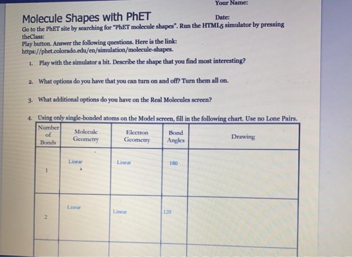 Your Name Molecule Shapes With Phet Date Go To The