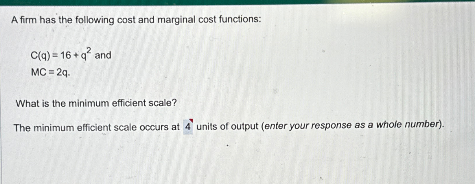 Solved A firm has the following cost and marginal cost | Chegg.com