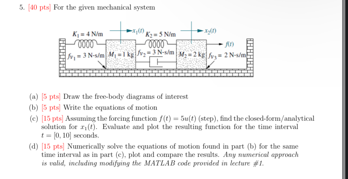 Solved [40 ﻿pts] ﻿For the given mechanical system(a) 5pts | Chegg.com