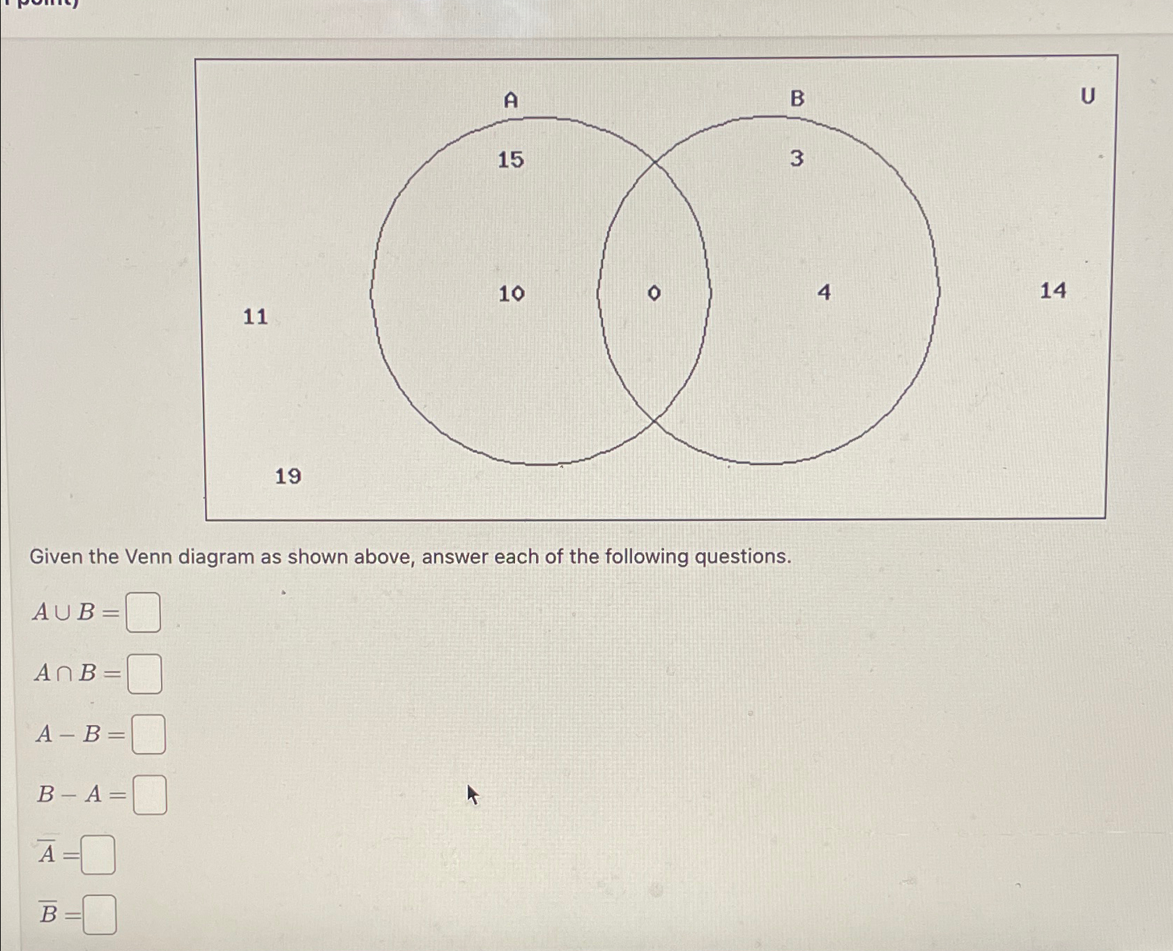 Solved Given The Venn Diagram As Shown Above, Answer Each Of | Chegg.com