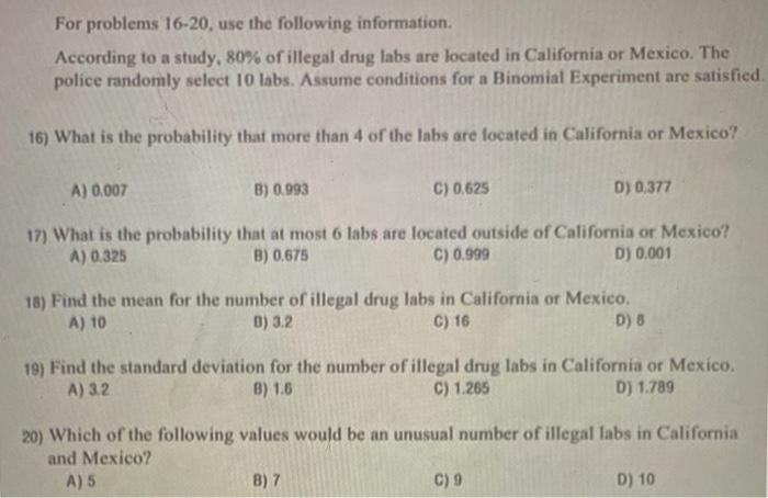 Solved For problems 16-20, use the following information | Chegg.com
